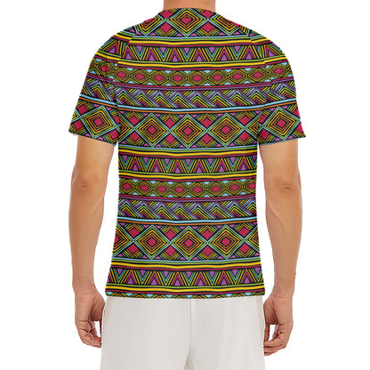 Colorful African Inspired Pattern Print Men's Short Sleeve Rash Guard