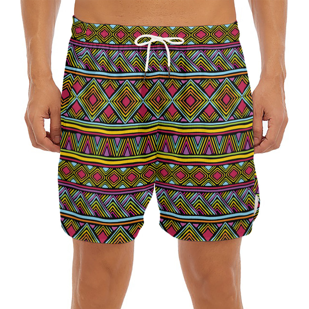 Colorful African Inspired Pattern Print Men's Split Running Shorts