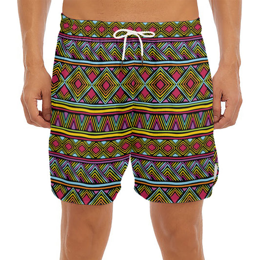 Colorful African Inspired Pattern Print Men's Split Running Shorts