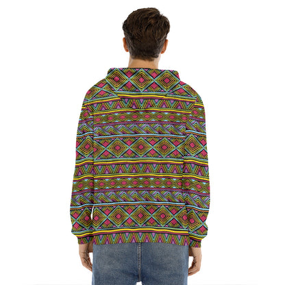 Colorful African Inspired Pattern Print Men's Velvet Pullover Hoodie