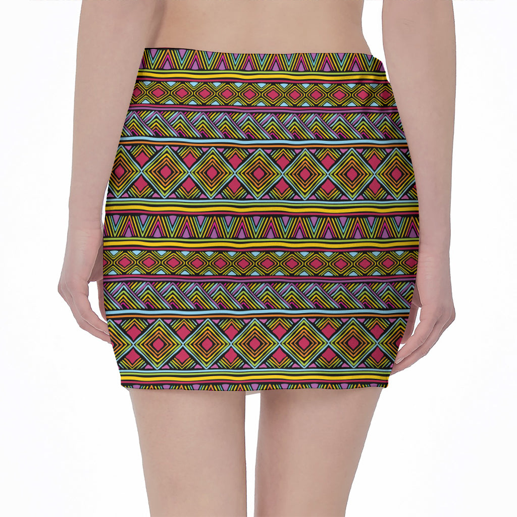 Colorful African Inspired Pattern Print Pencil Mini Skirt