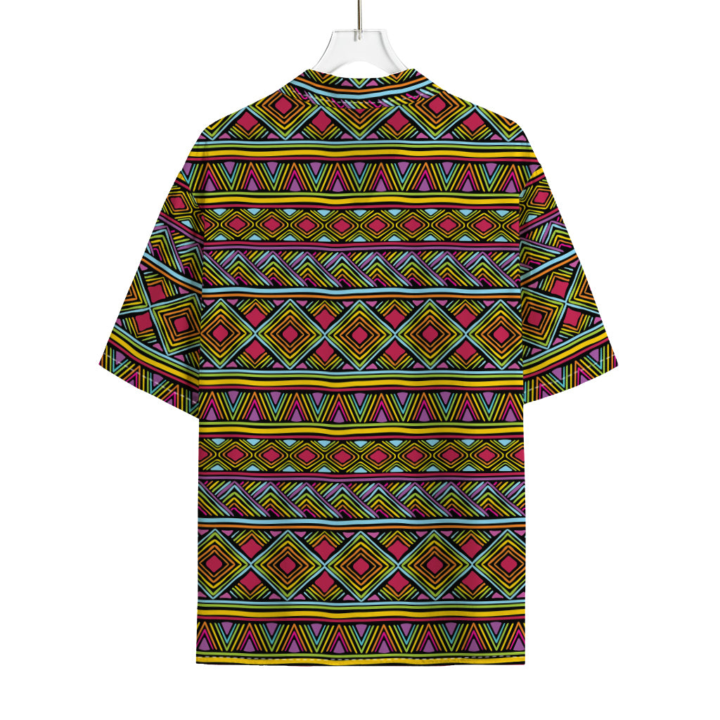 Colorful African Inspired Pattern Print Rayon Hawaiian Shirt