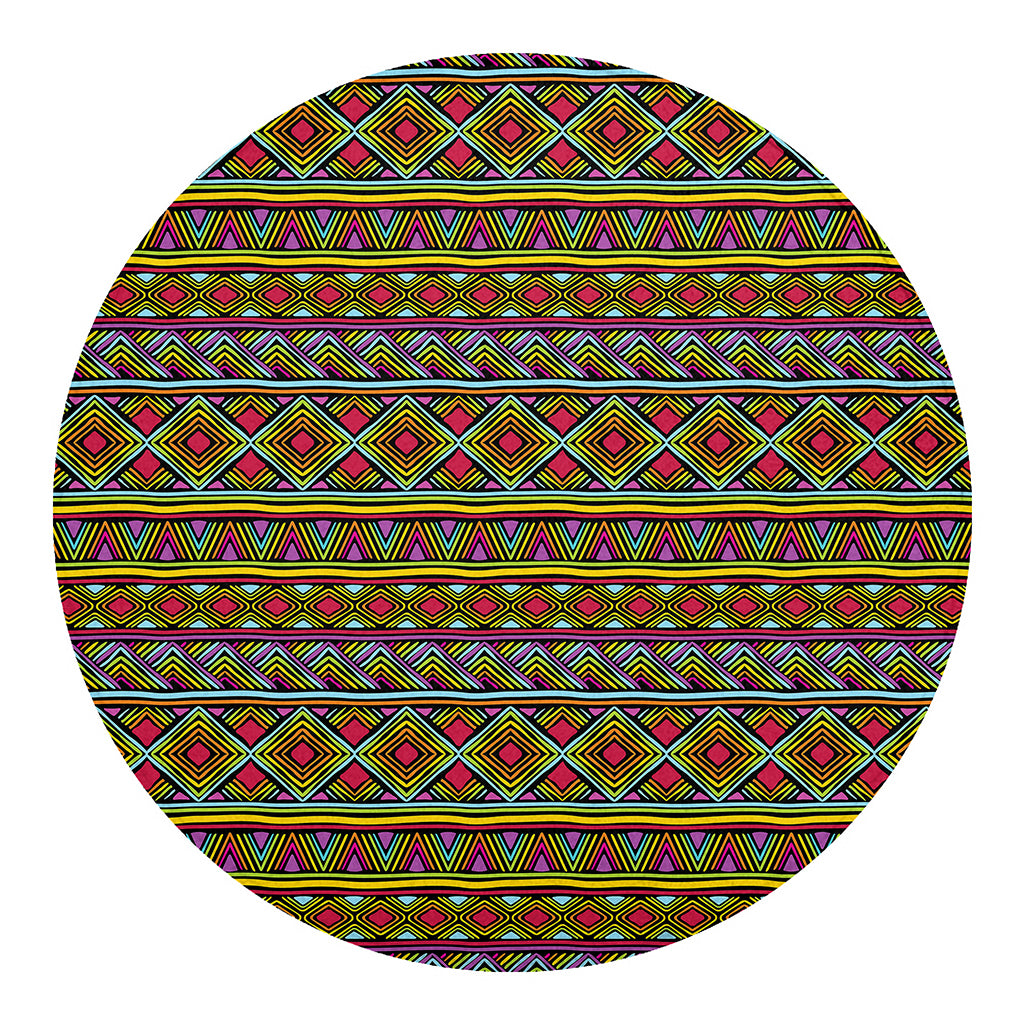 Colorful African Inspired Pattern Print Round Blanket