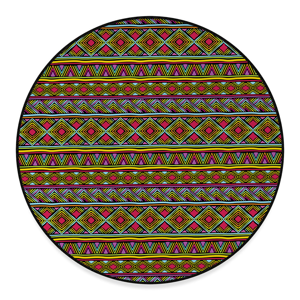 Colorful African Inspired Pattern Print Round Floor Mat