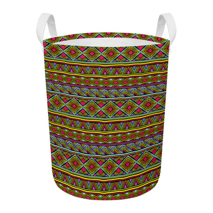 Colorful African Inspired Pattern Print Round Laundry Basket