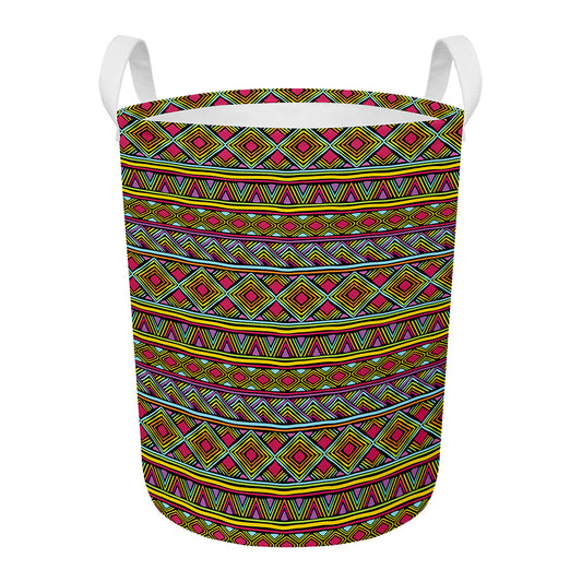 Colorful African Inspired Pattern Print Round Laundry Basket