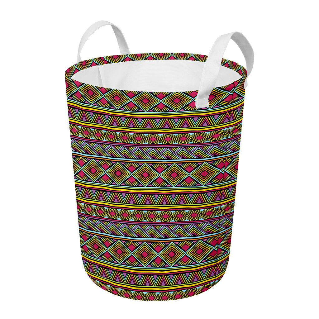 Colorful African Inspired Pattern Print Round Laundry Basket