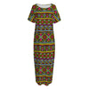 Colorful African Inspired Pattern Print Short Sleeve Long Nightdress