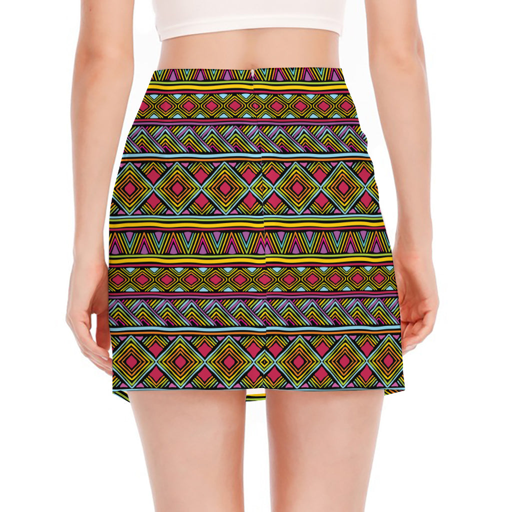 Colorful African Inspired Pattern Print Side Slit Mini Skirt