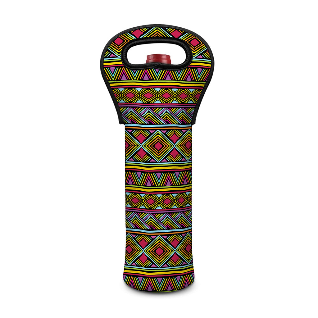 Colorful African Inspired Pattern Print Single Neoprene Wine Tote