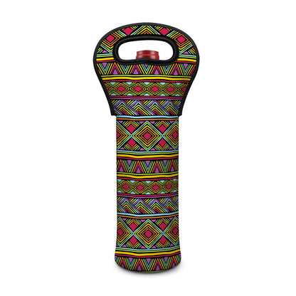Colorful African Inspired Pattern Print Single Neoprene Wine Tote