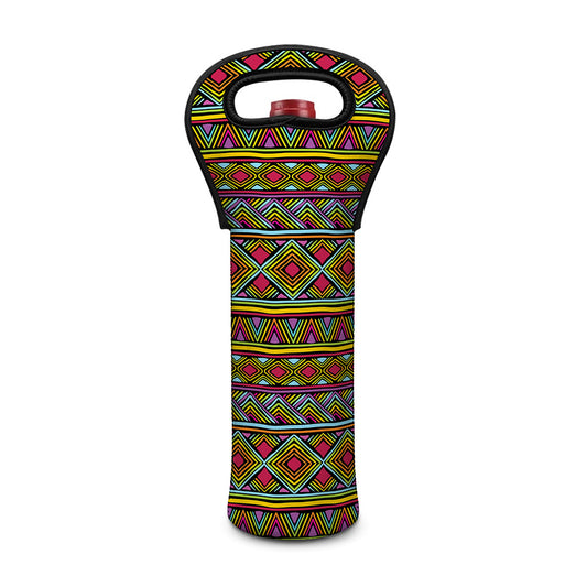 Colorful African Inspired Pattern Print Single Neoprene Wine Tote