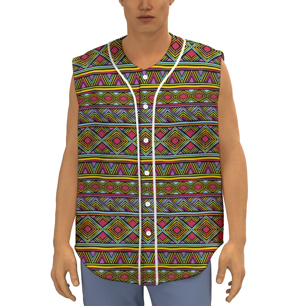 Colorful African Inspired Pattern Print Sleeveless Baseball Jersey