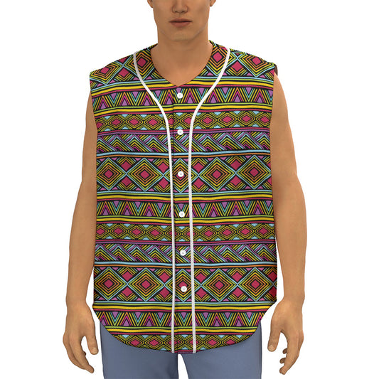 Colorful African Inspired Pattern Print Sleeveless Baseball Jersey