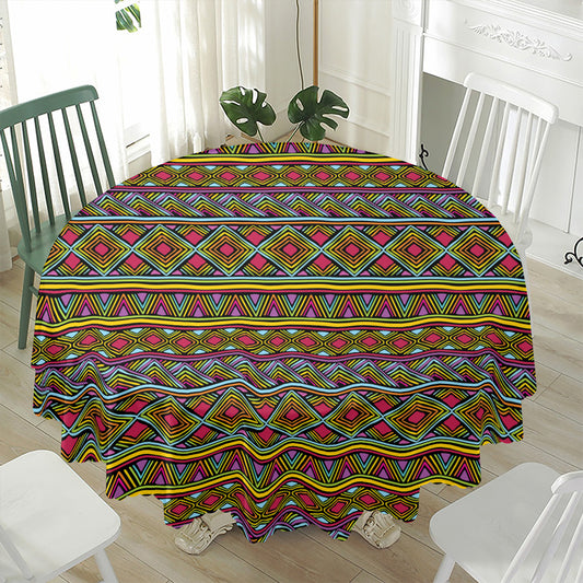Colorful African Inspired Pattern Print Waterproof Round Tablecloth