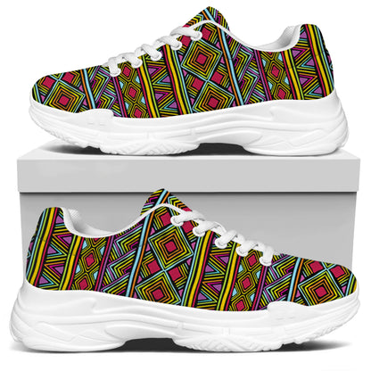 Colorful African Inspired Pattern Print White Chunky Shoes