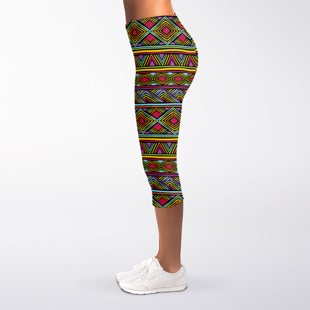 Colorful African Inspired Pattern Print Women's Capri Leggings