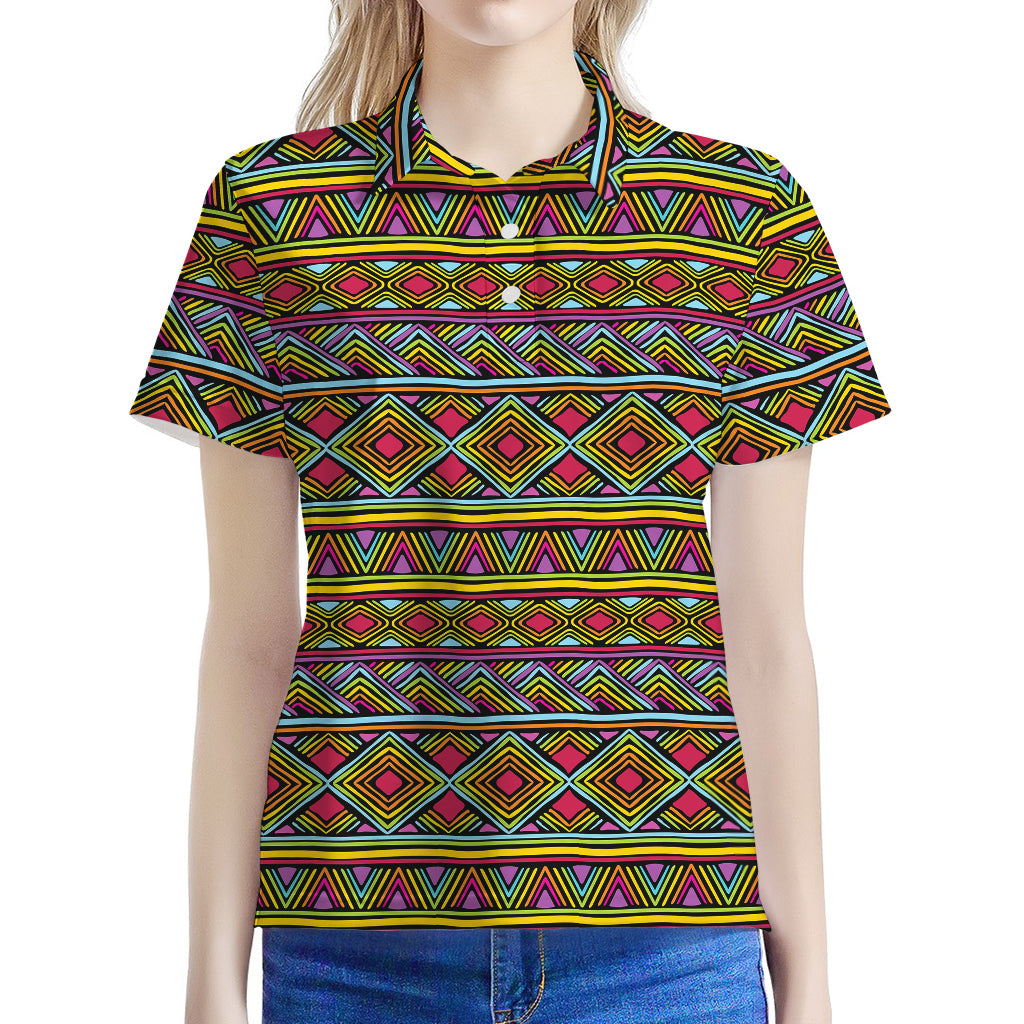 Colorful African Inspired Pattern Print Women's Polo Shirt