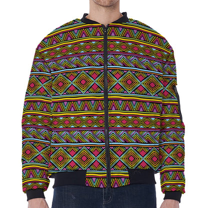 Colorful African Inspired Pattern Print Zip Sleeve Bomber Jacket