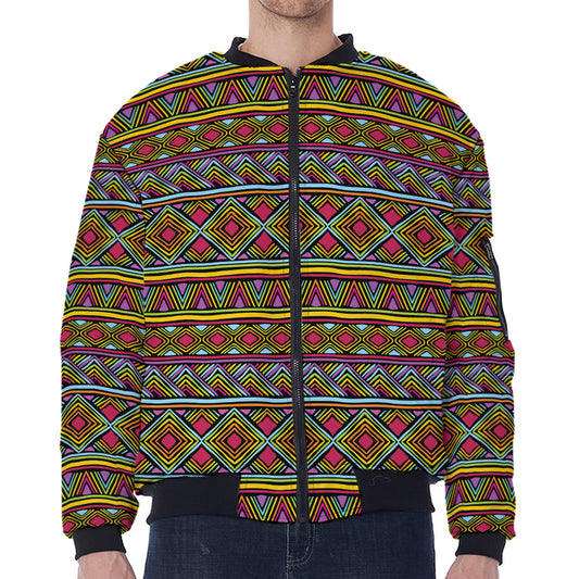 Colorful African Inspired Pattern Print Zip Sleeve Bomber Jacket