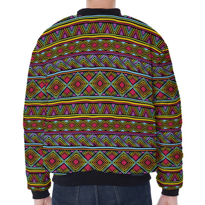 Colorful African Inspired Pattern Print Zip Sleeve Bomber Jacket