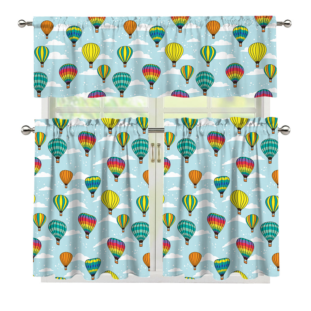 Colorful Air Balloon Pattern Print 3 Piece Kitchen Curtains
