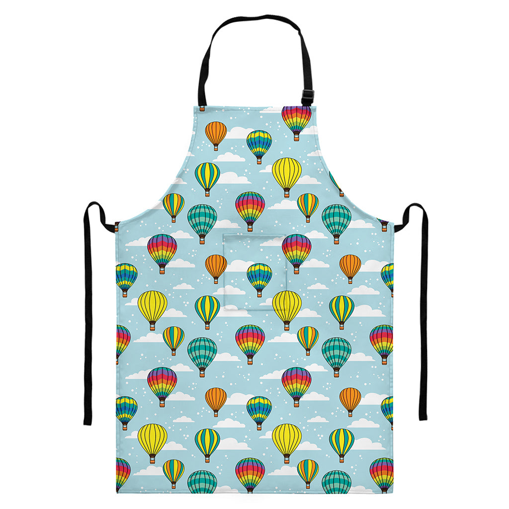 Colorful Air Balloon Pattern Print Bib Apron With Pocket