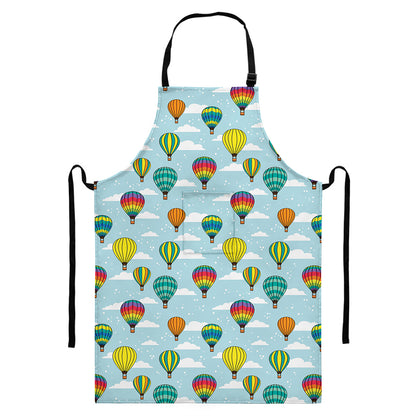 Colorful Air Balloon Pattern Print Bib Apron With Pocket