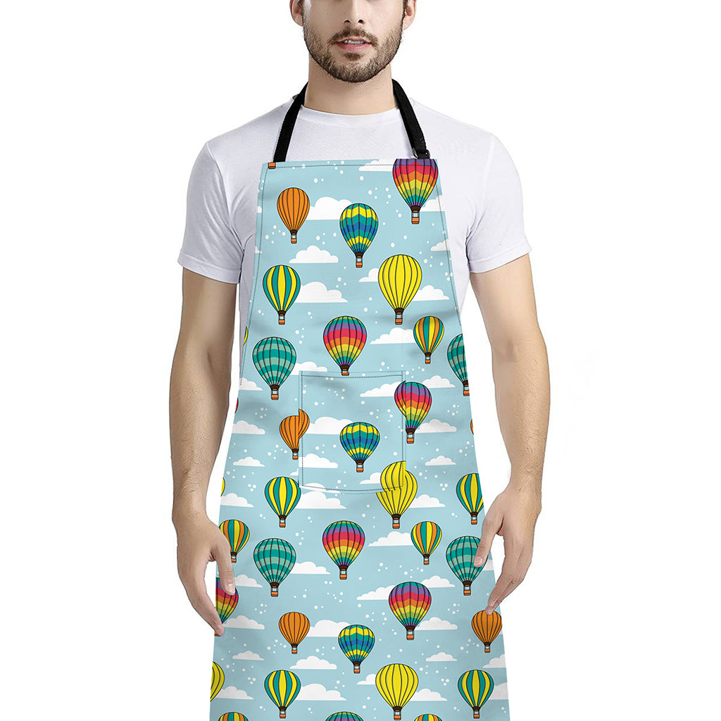 Colorful Air Balloon Pattern Print Bib Apron With Pocket
