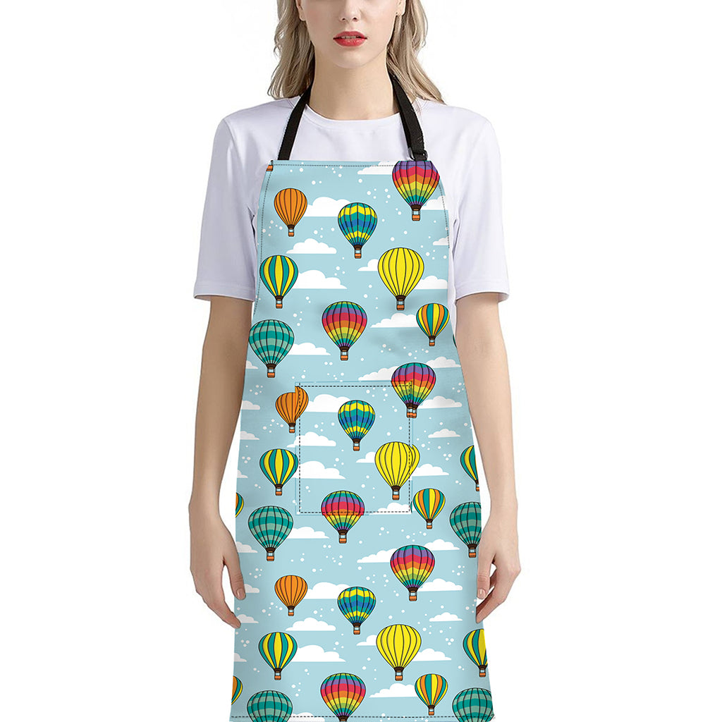 Colorful Air Balloon Pattern Print Bib Apron With Pocket