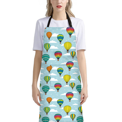Colorful Air Balloon Pattern Print Bib Apron With Pocket