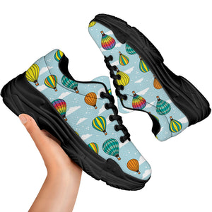 Colorful Air Balloon Pattern Print Black Chunky Shoes