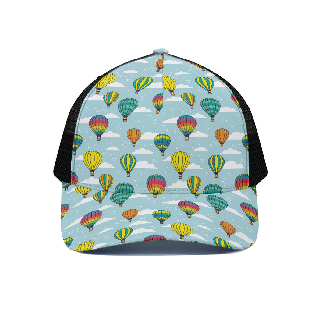 Colorful Air Balloon Pattern Print Black Mesh Trucker Cap