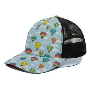 Colorful Air Balloon Pattern Print Black Mesh Trucker Cap