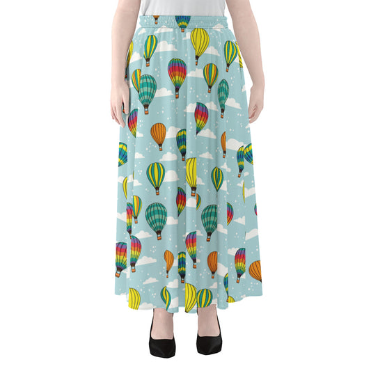 Colorful Air Balloon Pattern Print Chiffon Maxi Skirt