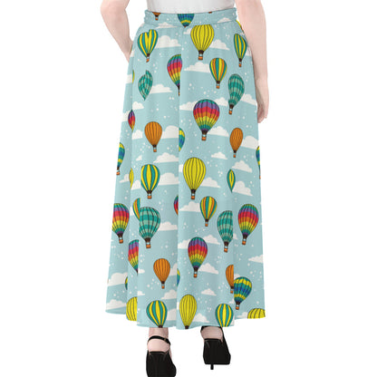 Colorful Air Balloon Pattern Print Chiffon Maxi Skirt