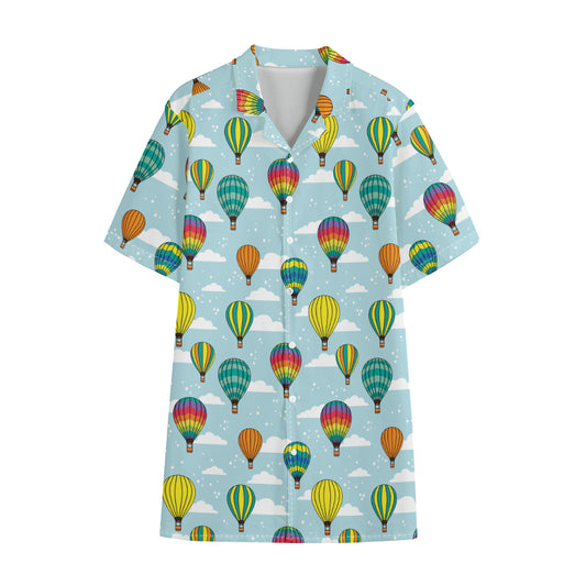 Colorful Air Balloon Pattern Print Cotton Hawaiian Shirt