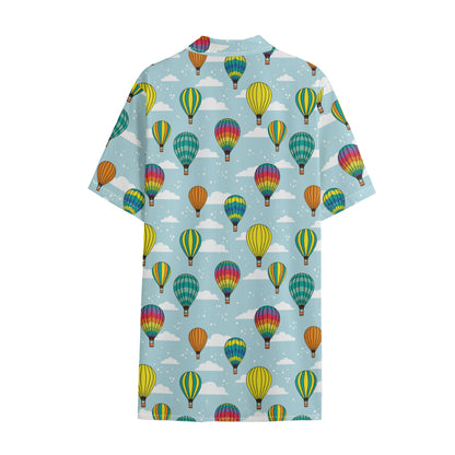 Colorful Air Balloon Pattern Print Cotton Hawaiian Shirt