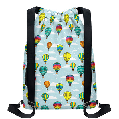 Colorful Air Balloon Pattern Print Drawstring Backpack
