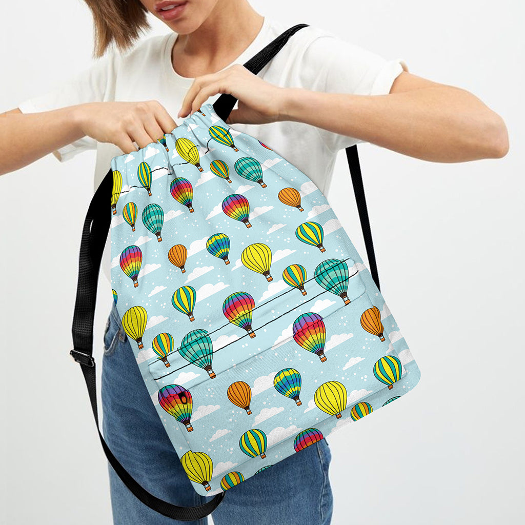 Colorful Air Balloon Pattern Print Drawstring Backpack