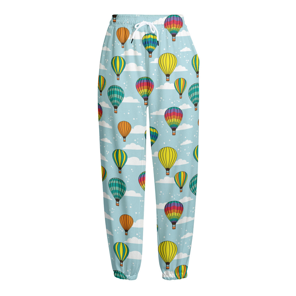 Colorful Air Balloon Pattern Print Fleece Lined Knit Pants
