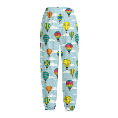 Colorful Air Balloon Pattern Print Fleece Lined Knit Pants