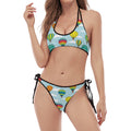 Colorful Air Balloon Pattern Print Halter Scoop Tie Side Bikini
