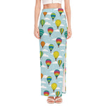 Colorful Air Balloon Pattern Print High Slit Maxi Skirt