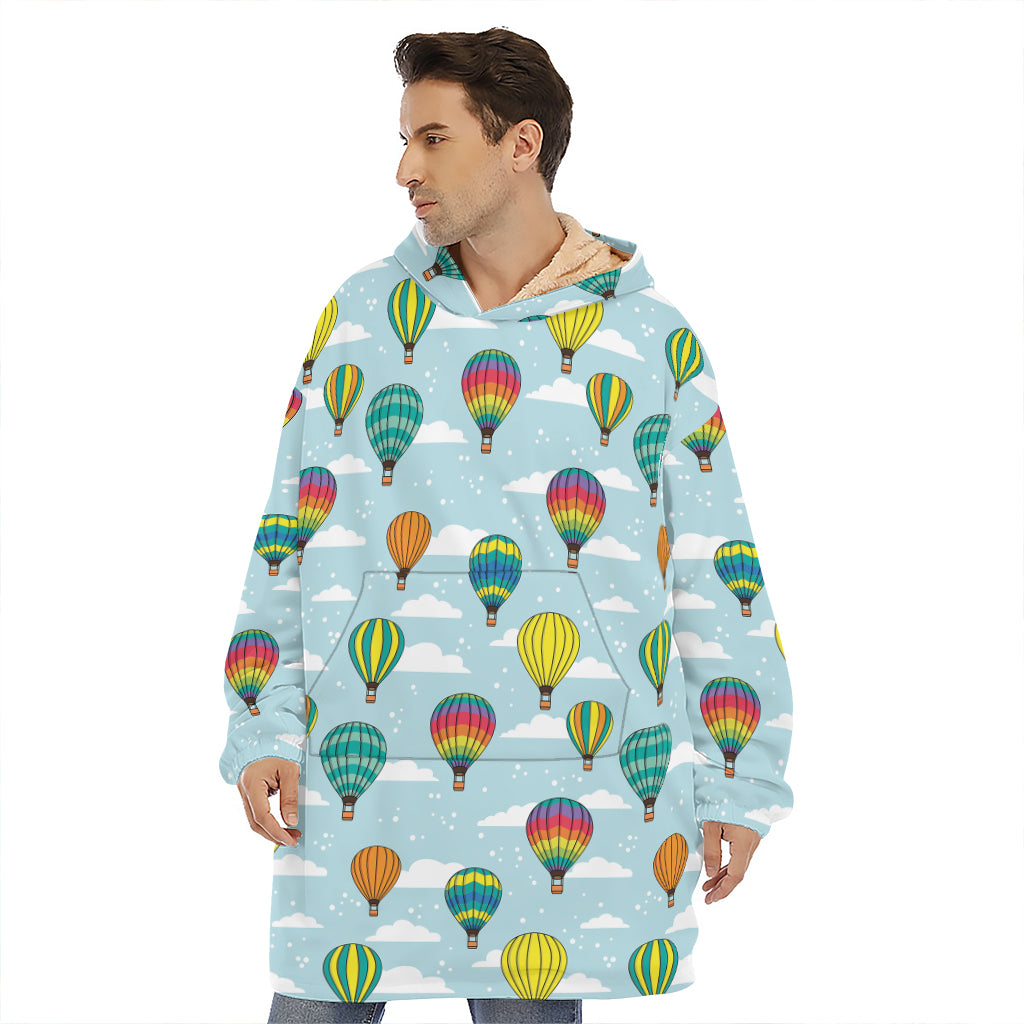 Colorful Air Balloon Pattern Print Hoodie Blanket
