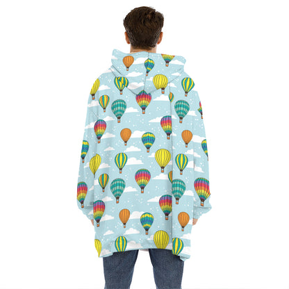 Colorful Air Balloon Pattern Print Hoodie Blanket