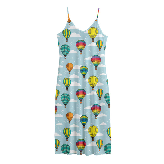 Colorful Air Balloon Pattern Print Jersey Midi Cami Dress