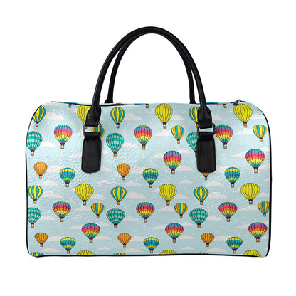 Colorful Air Balloon Pattern Print Leather Duffle Bag