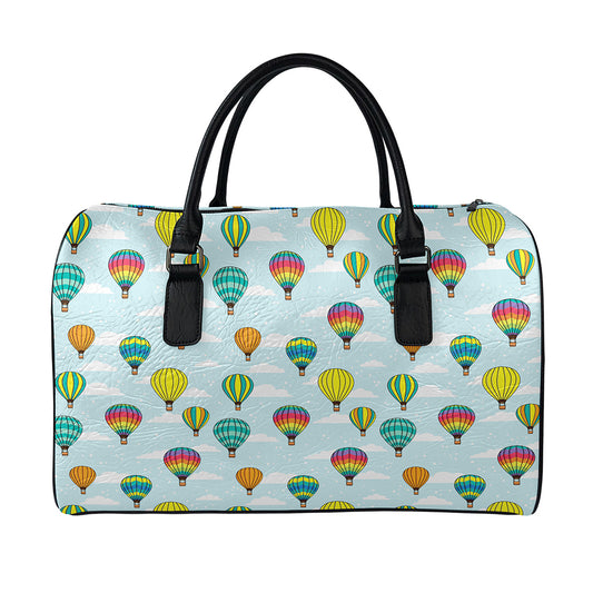 Colorful Air Balloon Pattern Print Leather Duffle Bag