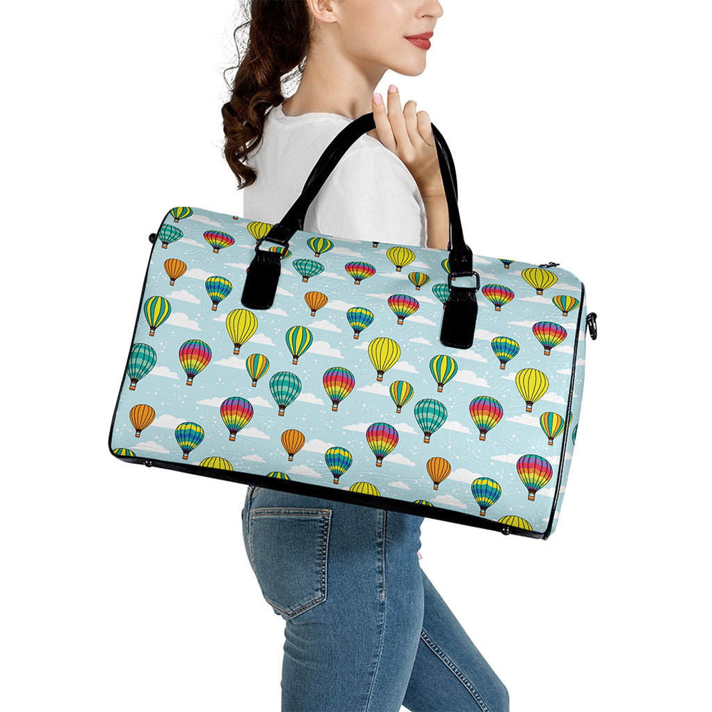 Colorful Air Balloon Pattern Print Leather Duffle Bag